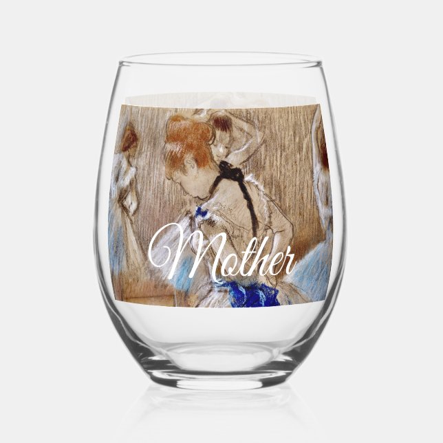 Degas Dancer With Blue Ribbon Drinkware Set Stemless Wine Glass (Back)