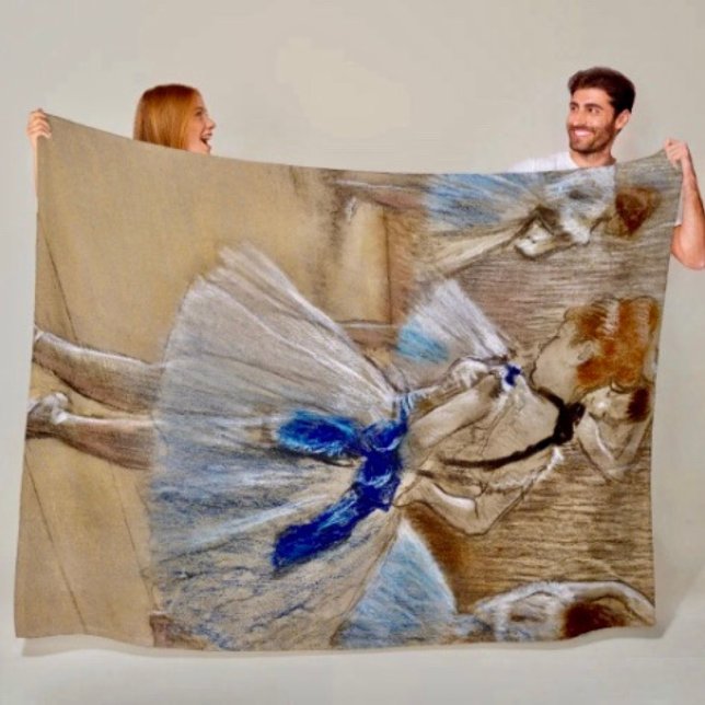 Degas Dancer with Blue Ribbon   Fleece Blanket (A warm throw blanket with an elegant floral design. 
)