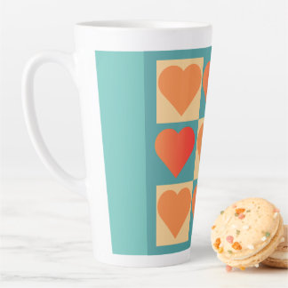 Degraded Oranges and Duck Blue Patterns with Heart Latte Mug