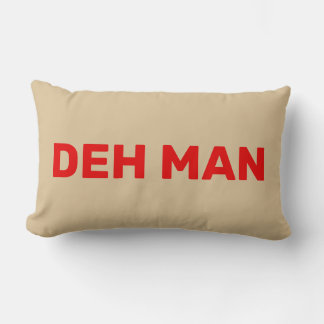 "DEH MAN" | Virgin Islands Slang Red Text, Beige Lumbar Cushion