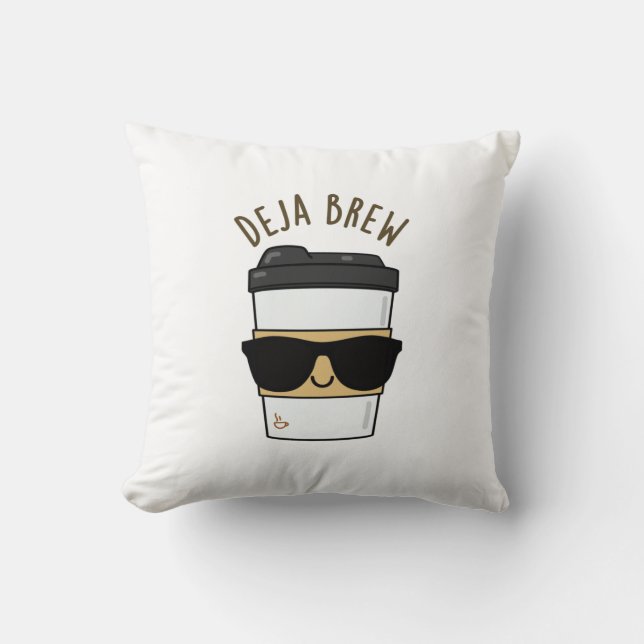 Deja Brew Funny Coffee Pun Cushion (Front)
