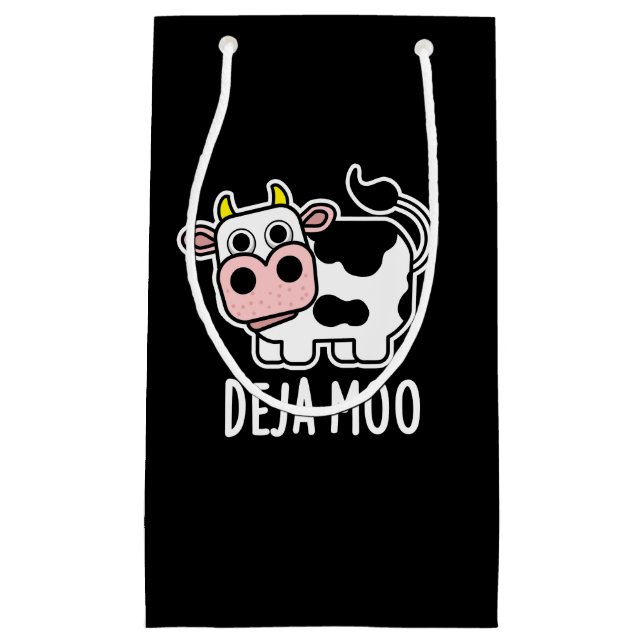Deja Moo Funny Cow Pun Dark BG Small Gift Bag (Front)
