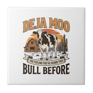Deja Moo Funny Cow Western Vintage Shirt Design_1 Ceramic Tile