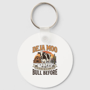 Deja Moo Funny Cow Western Vintage Shirt Design_1 Key Ring