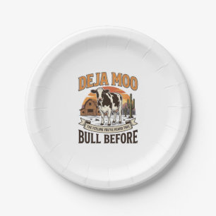 Deja Moo Funny Cow Western Vintage Shirt Design_1 Paper Plate
