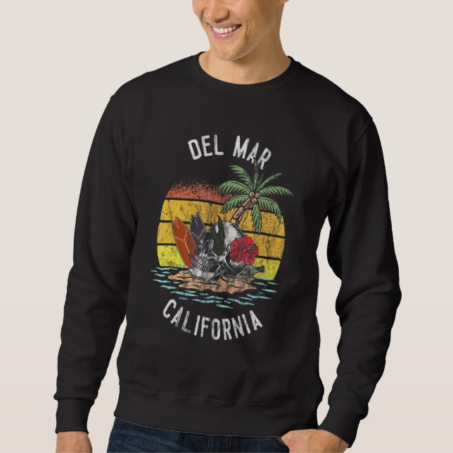 Del Mar Beach California Palms Skull Surf Sunset V Sweatshirt (Front)