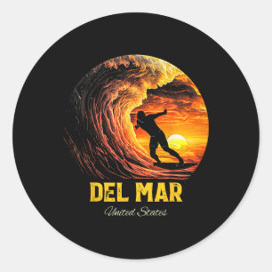 Del Mar United States Surfing Surfboard Classic Round Sticker
