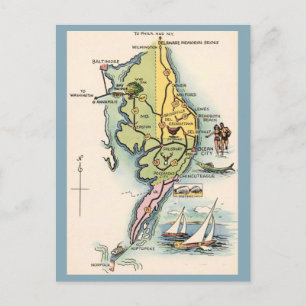 Del-Mar-Va Vintage Map Postcard