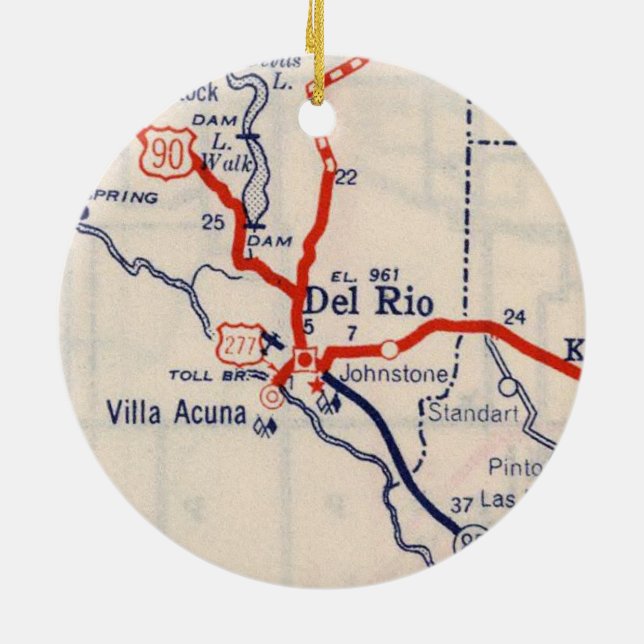 Del Rio 1948 Map Ceramic Ornament (Back)
