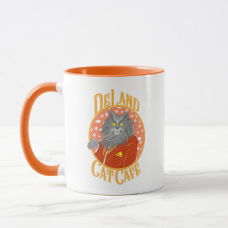 DeLand Cat Cafe's Henry DeCat in orange suit Logo Mug
