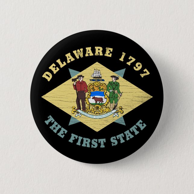 DELAWARE 1797 THE FIRST STATE FLAG 6 CM ROUND BADGE (Front)
