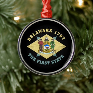 DELAWARE 1797 THE FIRST STATE FLAG METAL ORNAMENT