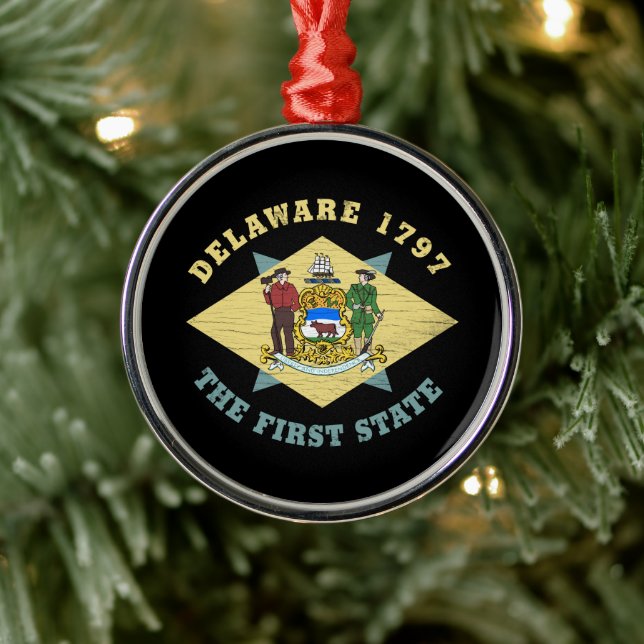 DELAWARE 1797 THE FIRST STATE FLAG METAL ORNAMENT (Tree)