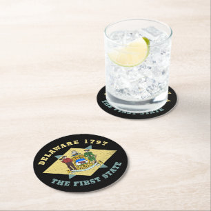 DELAWARE 1797 THE FIRST STATE FLAG ROUND PAPER COASTER