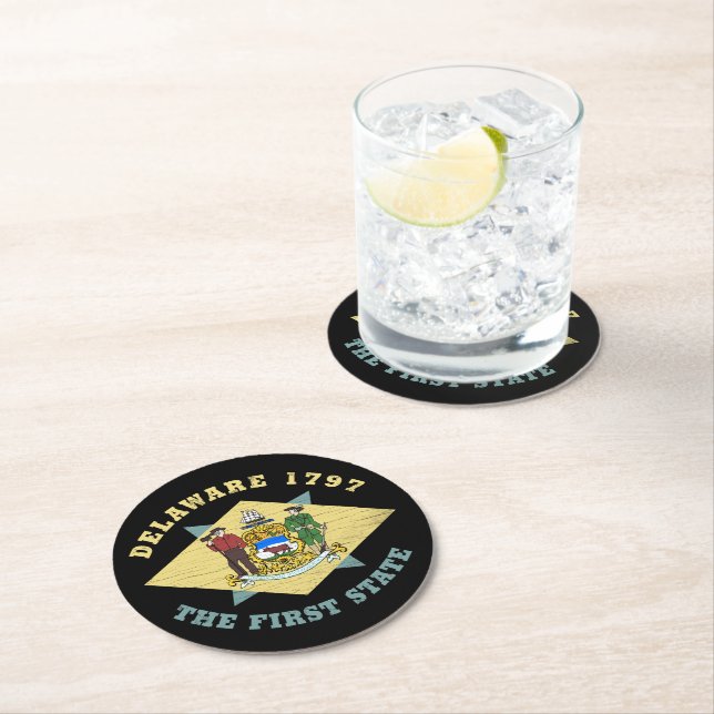 DELAWARE 1797 THE FIRST STATE FLAG ROUND PAPER COASTER (Insitu)