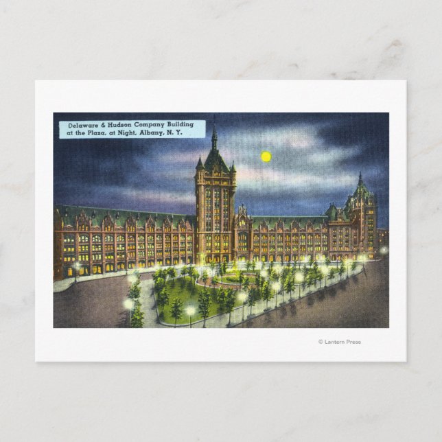 Delaware and Hudson Co. Building at Night Postcard (Front)