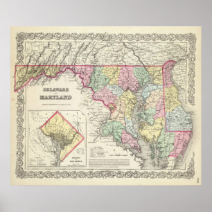Delaware And Maryland with District of Columbia Poster