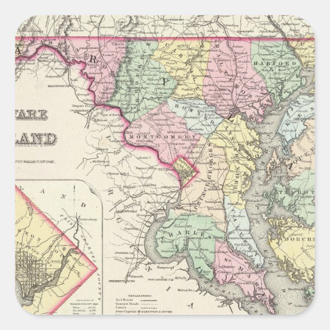 Delaware And Maryland with District of Columbia Square Sticker (Front)