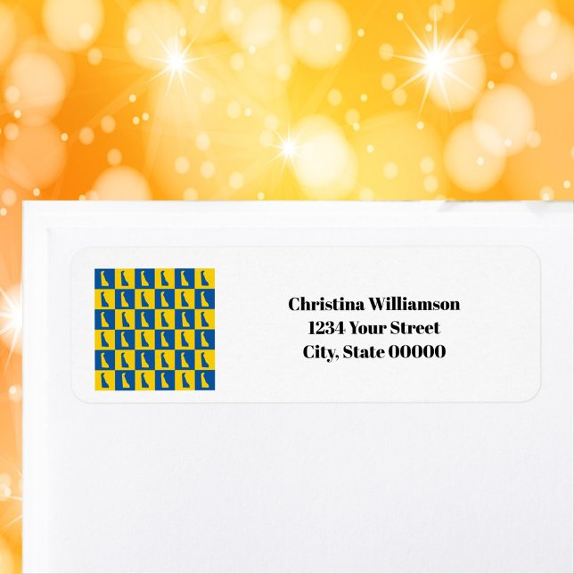 Delaware Blue Gold Personalize Return Address Return Address Label (Return address label with a blue and yellow gold pattern of Delaware.)