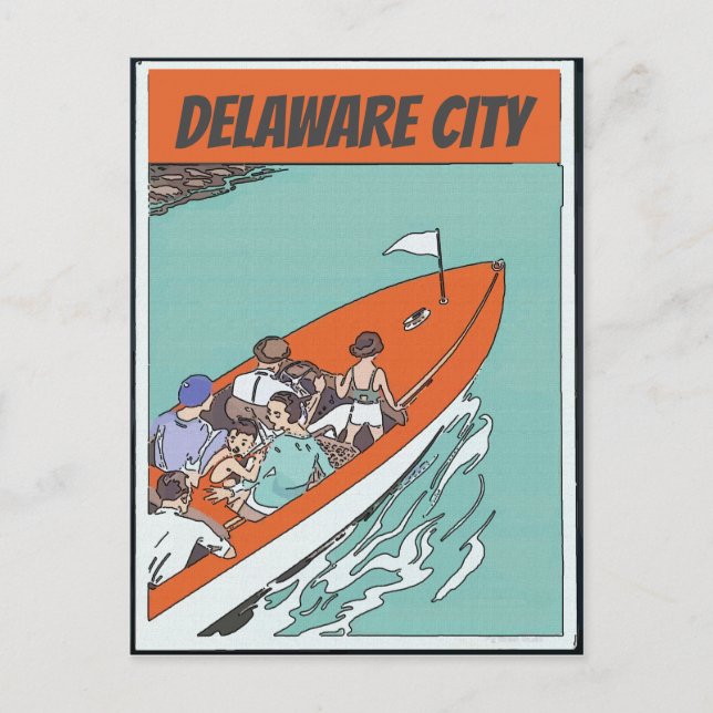 Delaware City, Boat Ride, Vintage Style Postcard (Front)