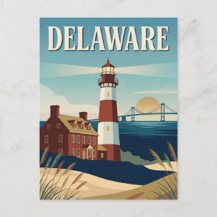 Delaware Coastal Lighthouse Vintage Travel Poster Postcard