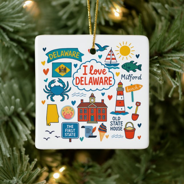 Delaware Custom Family Trip Christmas Ceramic Ornament (Tree)