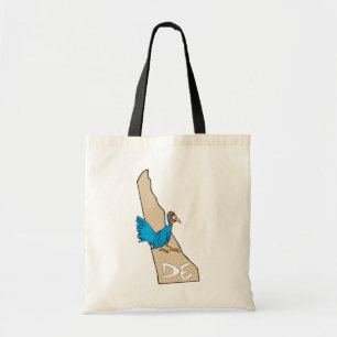 Delaware DE Map & Blue Hen Cartoon Art Motto Tote 