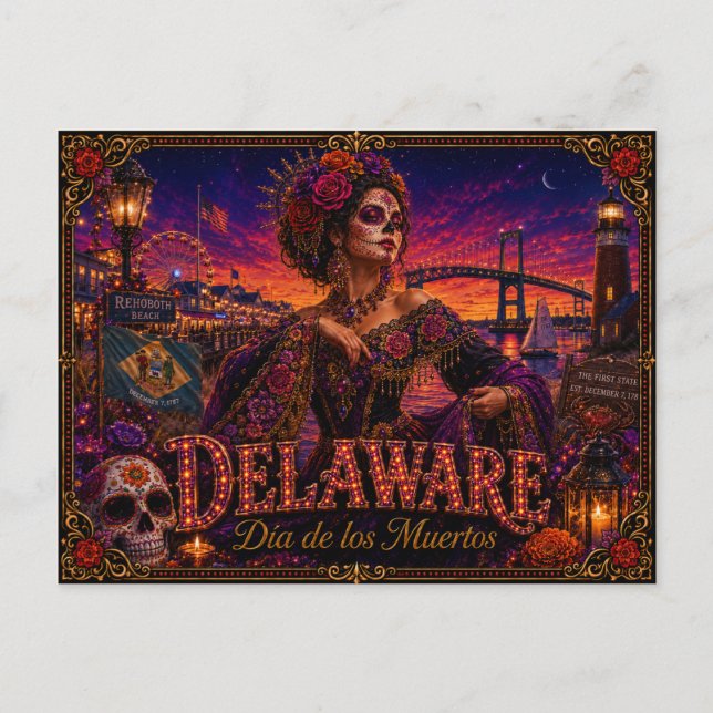 Delaware Día de los Muertos Retro Postcard (Front)