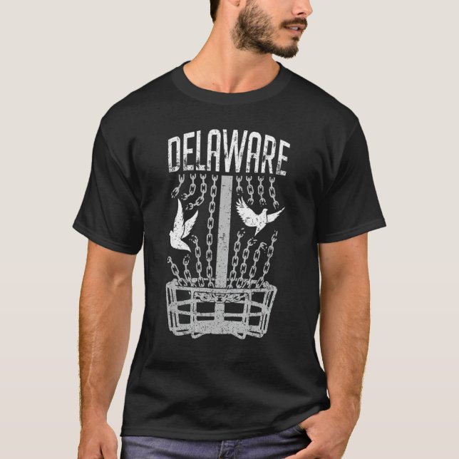 Delaware Disc Golf Player Breaking Chains Birdie T-Shirt (Front)
