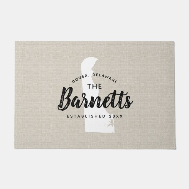 Delaware Family Monogram State Doormat (Front)