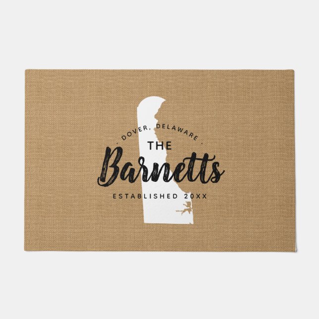 Delaware Family Monogram State Doormat (Front)