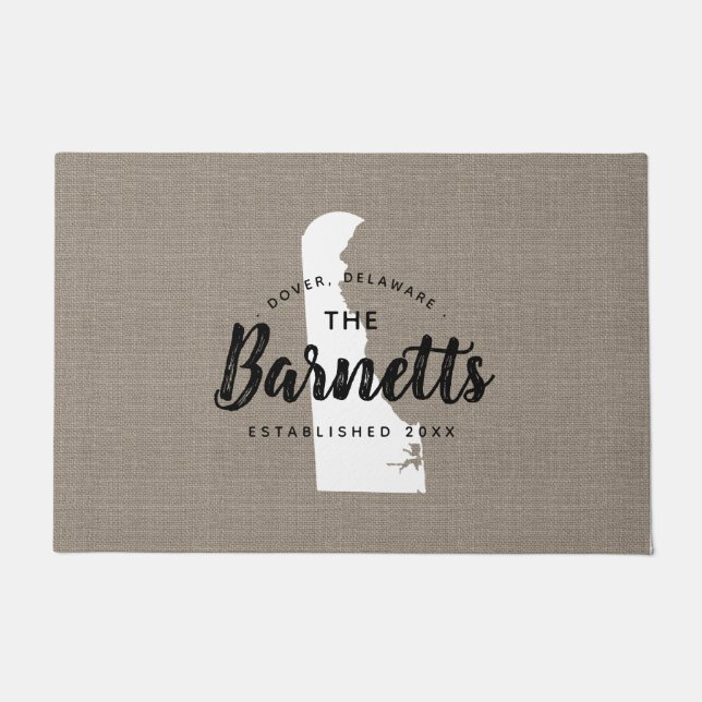 Delaware Family Monogram State Doormat (Front)