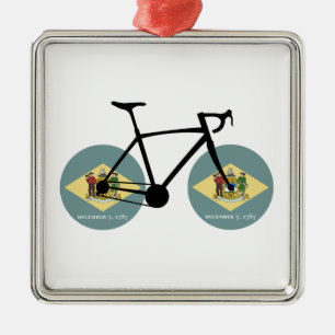 Delaware Flag Cycling Metal Ornament