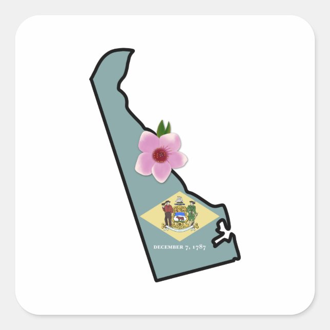 Delaware Flag with State Flower Peach Blossom  Square Sticker (Front)