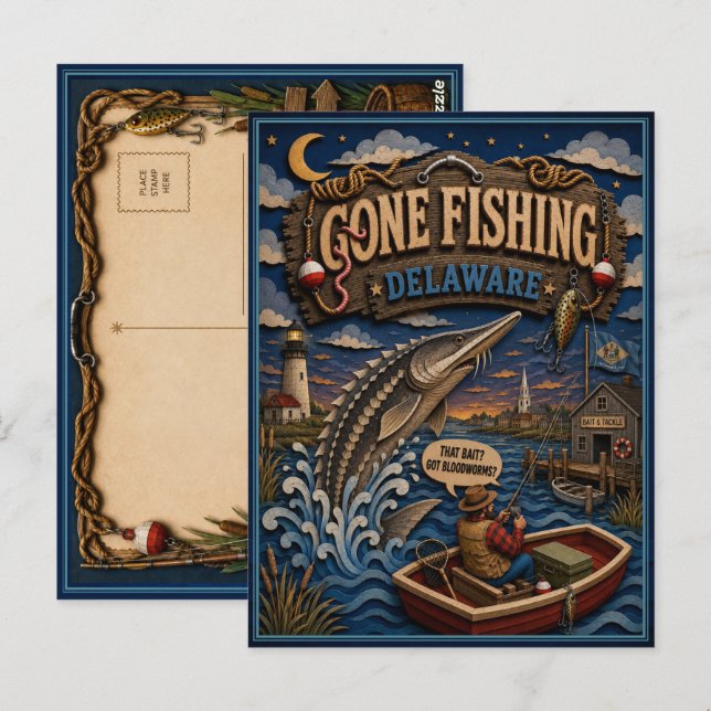 Delaware Gone Fishing Atlantic Sturgeon Postcard (Front/Back)