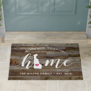 Delaware Home State Personalised Wood Look Doormat