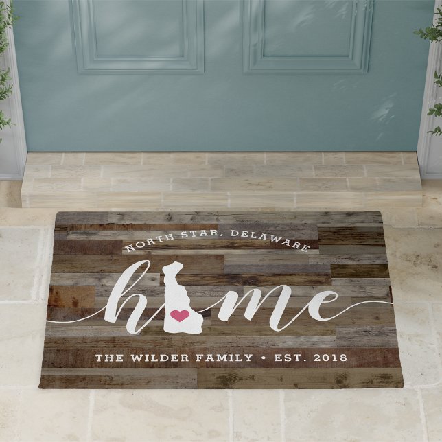 Delaware Home State Personalised Wood Look Doormat (Creator Uploaded)