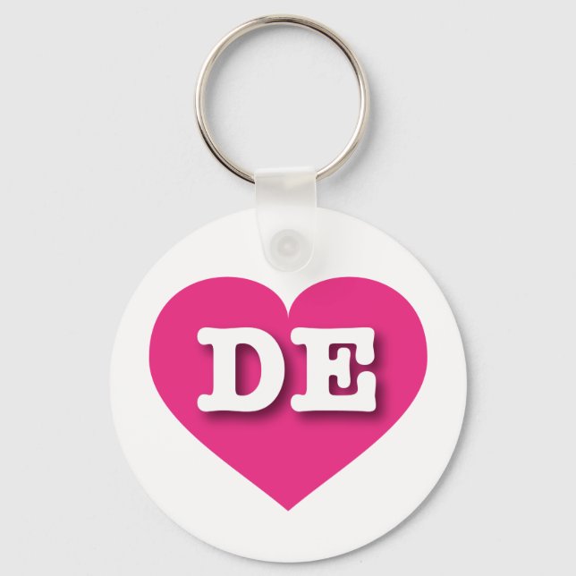 Delaware Hot Pink Heart - I love DE Key Ring (Front)