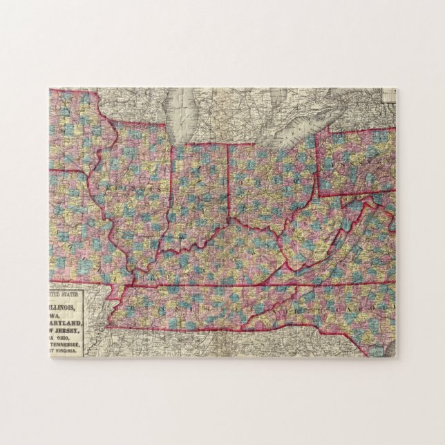Delaware, Illinois, Indiana, and Iowa Jigsaw Puzzle (Horizontal)