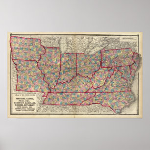 Delaware, Illinois, Indiana, and Iowa Poster