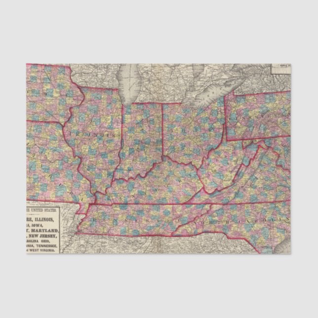Delaware, Illinois, Indiana, and Iowa Tissue Paper (Front)