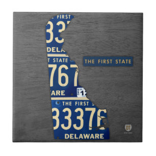 Delaware License Plate Map Ceramic Tile