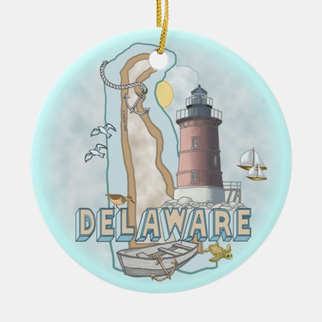 Delaware Lighthouse Ceramic Ornament (Front)