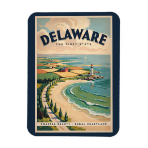 Delaware Lighthouse Illustration Travel Art Retro Magnet