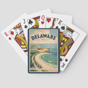 Delaware Lighthouse Illustration Travel Art Retro Playing Cards