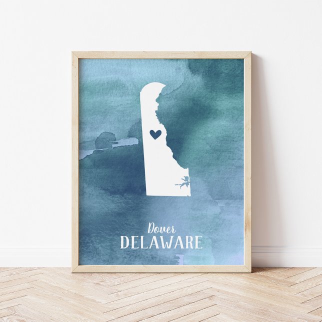 Delaware Map Blue Watercolor Personalised Art Poster (Creator Uploaded)