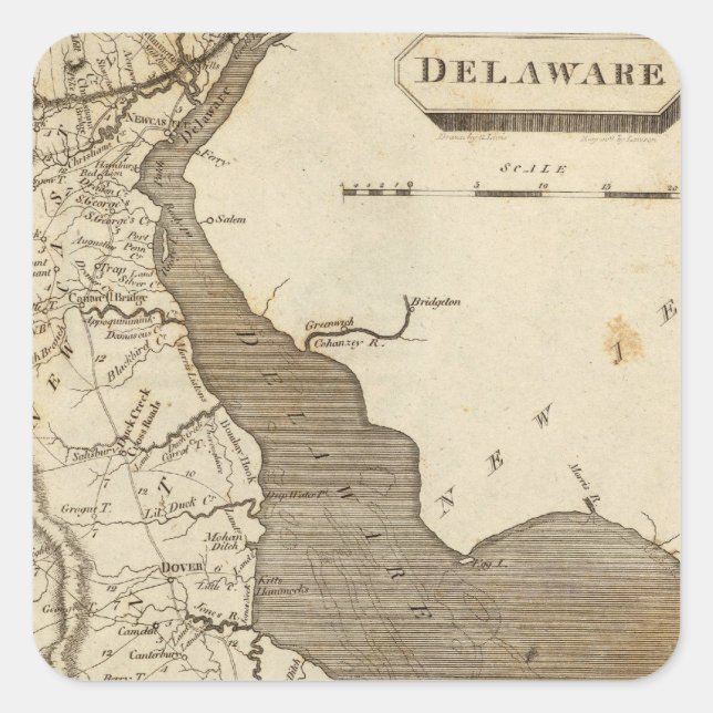 Delaware Map by Arrowsmith Square Sticker (Front)