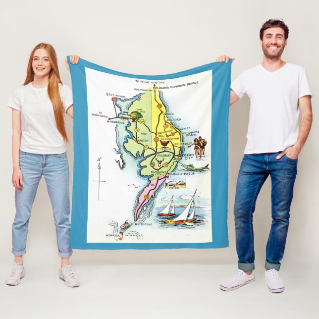 Delaware Maryland Vintage Map Throw Fleece Blanket (In Situ)