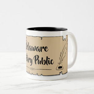 Delaware Notary Public Scroll Feather Quill Two-Tone Coffee Mug