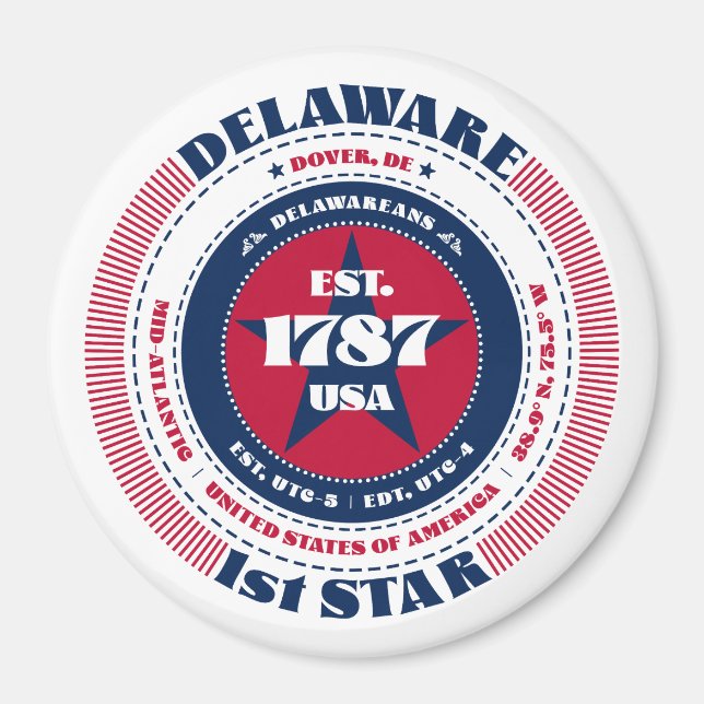 Delaware Red White Blue Circle Magnet (Front)